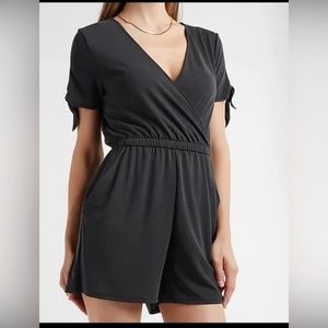 Express Silky Suede Jersey Wrap Front Romper